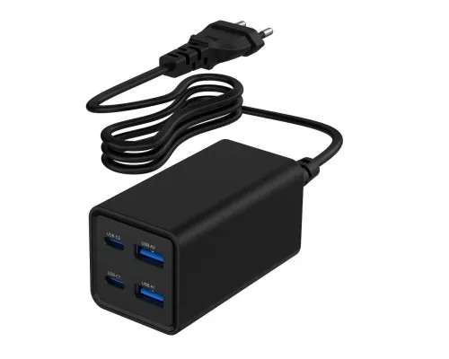 Зарядний пристрій Gembird 2xUSB-C PD65W + 2xUSB QC3.0 30W black (TA-UC-2A2C-PD65-01-BK)