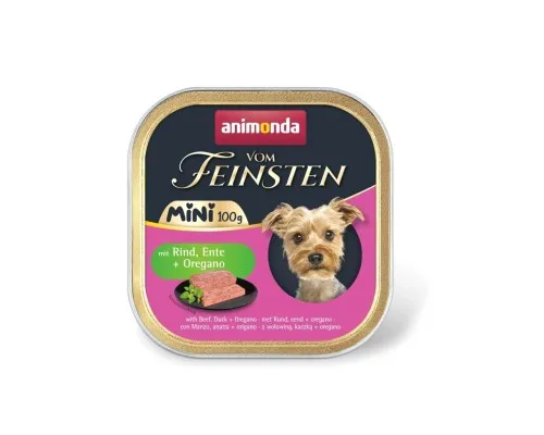 Консерви для собак Animonda Vom Feinsten Mini для малих порід з яловичиною, качкою + орегано 100 г (4017721823616)