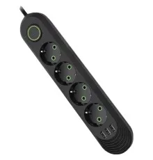 Мережевий фільтр живлення Voltronic F04U, 4роз EU, 3*USB Black (F04U-Black)
