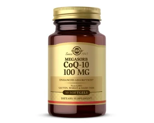 Антиоксидант Solgar Коензим Q-10, Megasorb CoQ-10, 100 мг, 30 гелевих капсул (SOL00947)