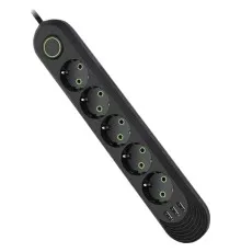 Мережевий фільтр живлення Voltronic F05U, 5роз EU, 3*USB Black (F05U-Black)
