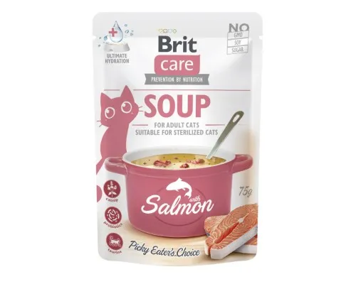 Вологий корм для кішок Brit Care Soup with Salmon з лососем 75 г (8595602569212)
