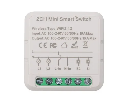 Розумне реле TUYA Wifi 16A 2-канальный (HS084028)
