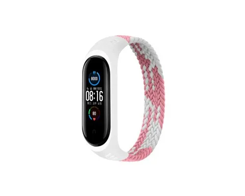 Ремінець до фітнес браслета BeCover Elastic Nylon Style для Xiaomi Mi Smart Band 5/6 (Size M) Pink-White (706153)