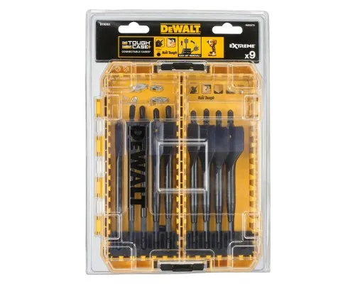 Набір свердл DeWALT перових EXTREME IMPACT по дереву, 9 шт, кейс Tough Case (DT70751)