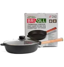 Сковорода Brizoll Optima чавунна з ручкою та скляною кришкою 260х60 мм (O2660-P-C)