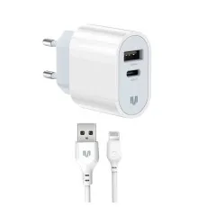 Зарядний пристрій MadeInFuture MFS12 12W 1xUSB-A + 1xUSB-C + cable USB-A to Lightning White (MIF82823)