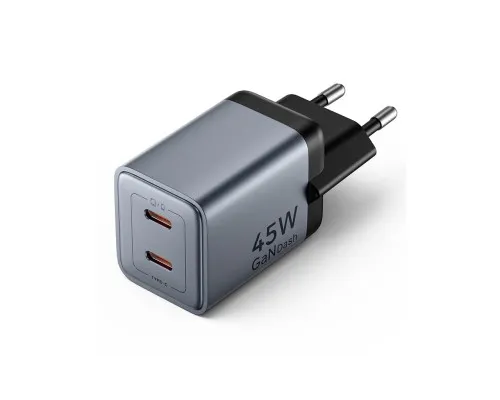 Зарядний пристрій Vention 2xUSB-C PD45W GaN transparent gray (FCFH0-EU)