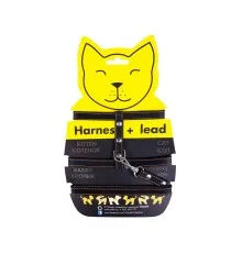 Шлея для котів Collar з повідцем шкіряна Ш 12 мм Д 122 см чорна (05461)