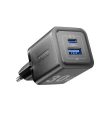 Зарядний пристрій Vention 1xUSB-C PD30W + 1xUSB QC3.0 30W GaN black (FEQB0-EU)
