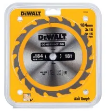Диск пильний DeWALT СONSTRUCTION, 184 х 16 мм, 18 z, АТВ, 20 градусів (DT1938)