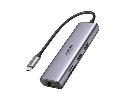 Концентратор Ugreen USB3.1 Type-C to HDMI/USB 3.0x2/RJ45/SD/TF/PD 100W CM512 (60515)