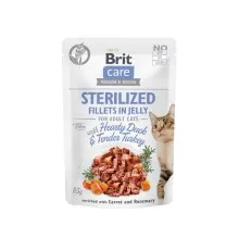 Вологий корм для кішок Brit Care Cat pouch для стерилізованих 85 г (качка та індичка в желе) (8595602540549)
