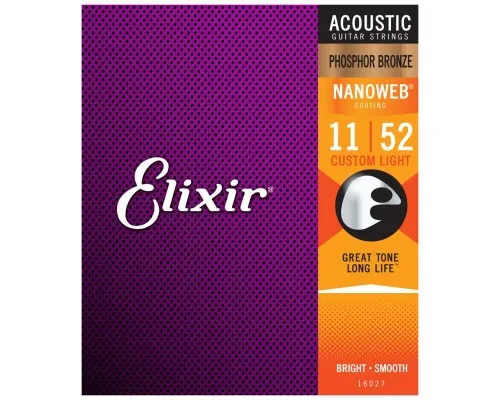 Струни для гітари Elixir 16027 Nanoweb Phosphor Bronze Acoustic Custom Light (11-52) (240662)