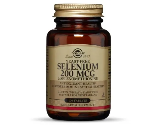 Мінерали Solgar Селен, (селенометіонін), Selenium, Yeast-Free, 200 мкг, 100 (SOL02557)