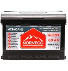 Акумулятор автомобільний NORVEGO ВЕСТА Premium 60A +прав (0) (600 пуск)