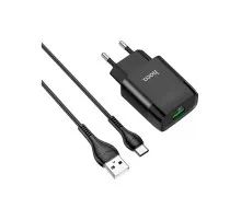 Зарядний пристрій HOCO C72Q Glorious USB QC3.0 + cable USB to USB-C 18W Black (6931474732545)