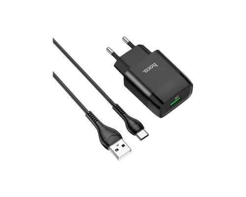 Зарядний пристрій HOCO C72Q Glorious USB QC3.0 + cable USB to USB-C 18W Black (6931474732545)