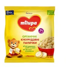 Дитячі снеки Milupa Органічні кукурудзяні палички з бананом від 7 міс., 20 г (4820226169314)