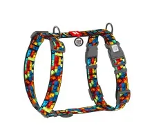 Шлея для собак WAUDOG Nylon анатомічна H-подібна з QR-паспортом "Блоки" пластиковий фастекс, L (345-4056)