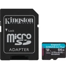 Карта пам'яті Kingston 64GB microSDXC сlass 10 UHS-I U3 V30 A2 Canvas Go Plus G4 (SDCG4/64GB)