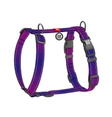 Шлея для собак WAUDOG Nylon Mono H-подібна з QR паспортом, світловідбивна, S фіолетова (54569)