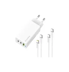 Зарядний пристрій ColorWay GaN Mini 65W PD Port PPS USB (USB-2C1A) cable Type-C&Lightning (CW-CHS058PDCL-WT)