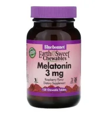 Амінокислота Bluebonnet Nutrition Мелатонін, Melatonin, 3 мг, EarthSweet, Малиновий Смак, 120 (BLB-00994)