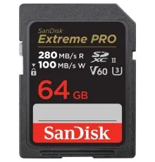 Карта пам'яті SanDisk 64GB SD class 10 UHS-I U3 V60 R280/W100MB/s Extreme PRO (SDSDXEP-064G-GN4IN)