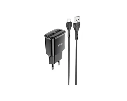 Зарядний пристрій HOCO C88A Star round 2xUSB + cable Micro 12W Black (6931474749529)