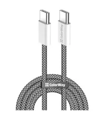 Дата кабель USB-C to USB-C 2.0m (braided cotton) (PD Fast Charging 60W) 3.0А black ColorWay (CW-CBPDCC068-BK)