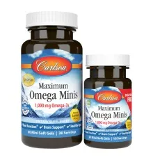 Жирні кислоти Carlson Омега Максимум, 1000 мг, смак Лимона, Maximum Omega Minis, 6 (CL18440)