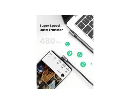 Дата кабель USB-C to USB-C 2.0m 5A 100W US335 90-degree Space Gray Ugreen (70698)