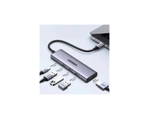 Порт-реплікатор Ugreen Dock CM511 5in1 USB3.1 Type-C --> HDMI 60Hz/3xUSB-А 3.0/Type-C/PD 100W (15597)