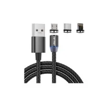 Дата кабель USB 2.0 AM to Lightning + Micro 5P + Type-C magnetic black Denmen (DN-D09E-BK)