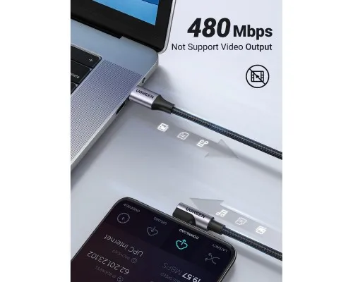 Дата кабель USB-C to USB-C 3.0m 60W US255 90-degree Angle Black Ugreen (80714)