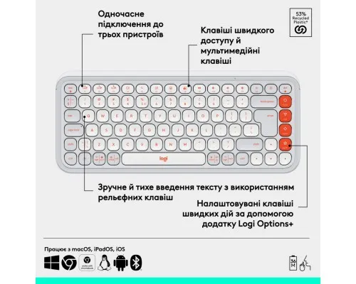 Клавіатура Logitech POP Icon Keys Bluetooth UA Off-White (920-013072)