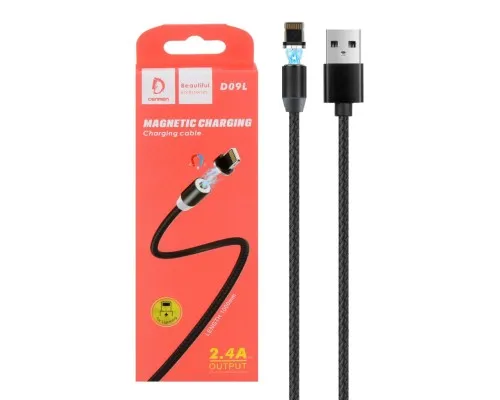Дата кабель USB 2.0 AM to Lightning magnetic black Denmen (DN-D09L-BK)