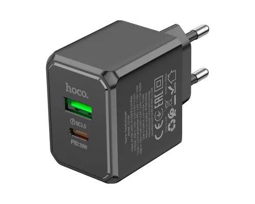 Зарядний пристрій HOCO CS14A Ocean 1xUSB-C PD20W + 1xUSB QC3.0 Black (6942007603898)