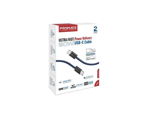 Дата кабель USB-C to USB-C 2.0m Promate (ecoline-cc200.navy)