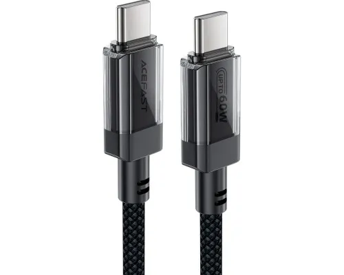 Дата кабель USB-C to USB-C 1.2m 60W stainless steel C12-03 Black Acefast (6974316283317)