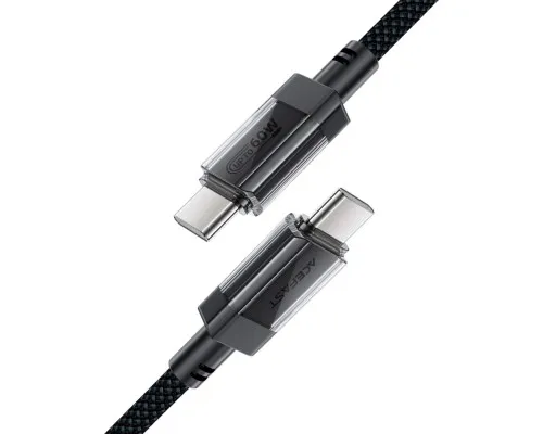 Дата кабель USB-C to USB-C 1.2m 60W stainless steel C12-03 Black Acefast (6974316283317)