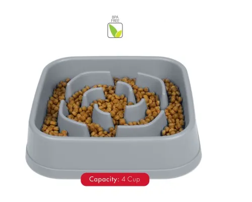 Посуд для собак Dexas Миска Slow Maze Feeder квадратна для повільного годування 960 мл світло-сіра (0084297309923)