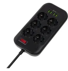 Мережевий фільтр живлення ColorWay CW-CHE64B, 6 розеток/4USB Black (CW-CHE64B)
