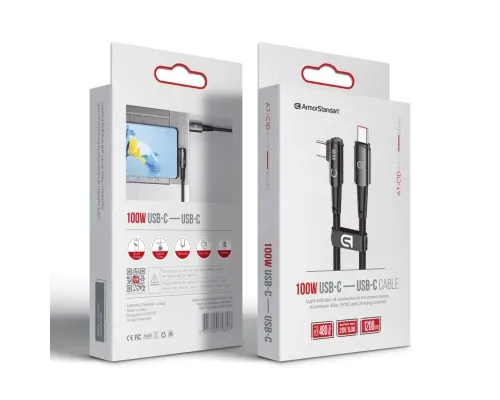 Дата кабель USB-C to USB-C 1.2m 90-degree 100W black Armorstandart (ARM75870)
