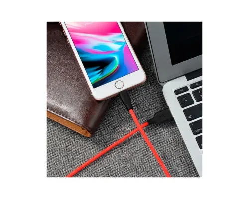 Дата кабель USB 2.0 AM to Lightning 1.0m 2A silicone X21 black+red HOCO (6957531071372)