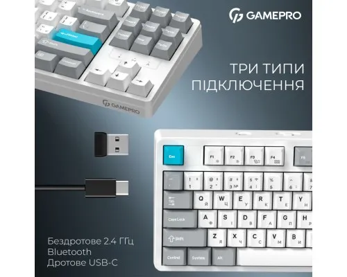 Клавіатура GamePro Asgard Ragnar Wireless/Bluetooth/USB UA White (MK285WH)