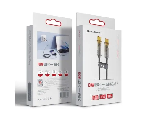 Дата кабель USB-C to USB-C 1.0m transparent 100W grey Armorstandart (ARM75871)