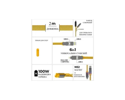 Дата кабель 6in1 inCharge XL 2.0m yellow Rolling Square (XLM03R)