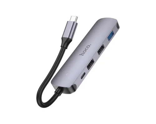 Концентратор HOCO USB-C to HDMI+USB3.0+2xUSB2.0+PD HB27 Metal Gray (6931474769329)